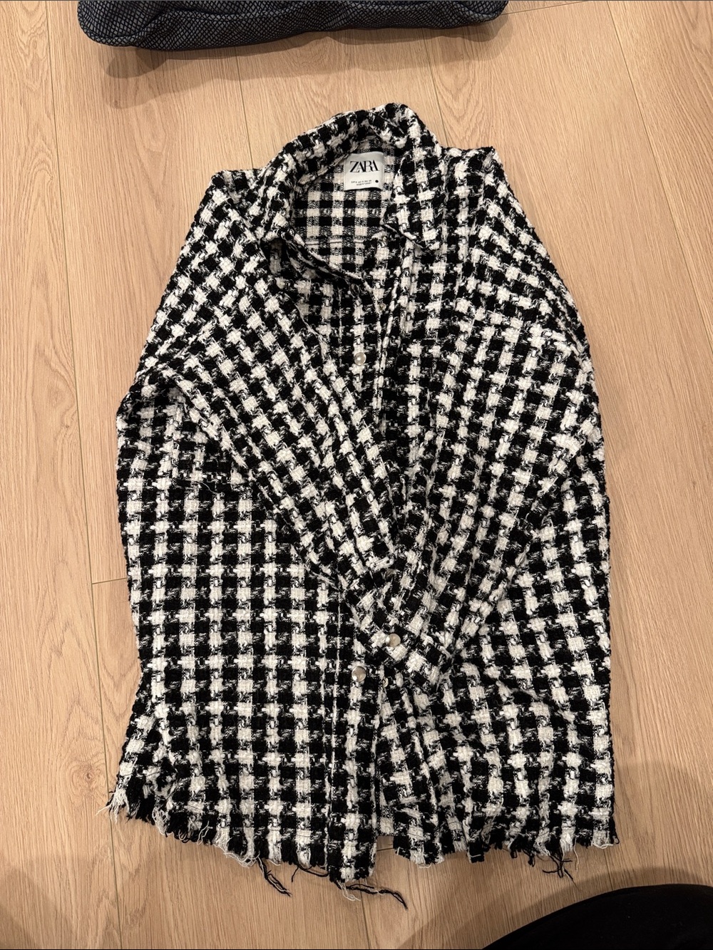Zara Black & White Check Tweed Blazer